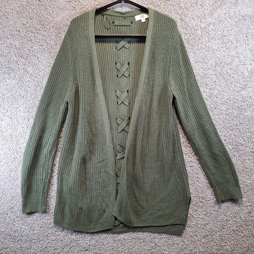 Pinque Cardigan Women XXL Green Lace Up Back Open Front Casual Minimalist